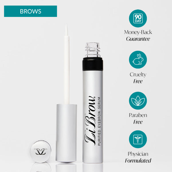 Li Brow purified eyebrow serum with product details on a white background